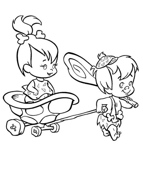 Bamm Bamm Pull Pebbles On The Cart In The Flintstones Coloring Page