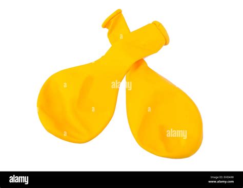 Two Yellow Ballons Deflated On A White Background Stock Photo Alamy