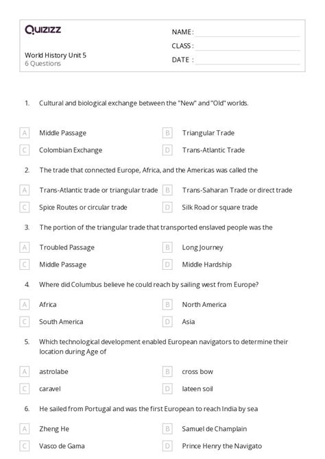 50 World History Worksheets On Quizizz Free And Printable