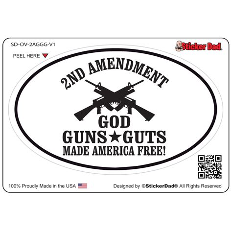 2nd Amendment God Guns Guts V1 Oval Full Color Printed Vinyl Decal Win