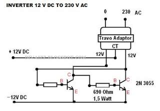 Skema Inverter Atau Rangkaian Merubah Tegangan DC 12 Volt Menjadi AC