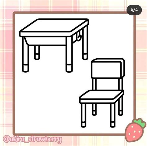 A Drawing Of A Table And Chair With A Strawberry On The Side