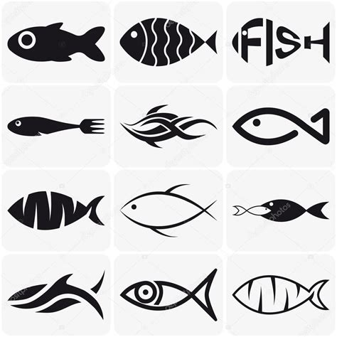 Download Set Of Creative Black Fish Icons On White Background — Stock