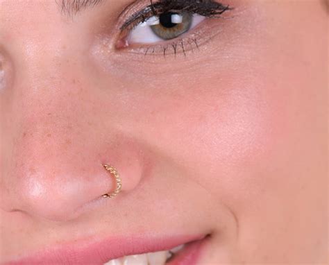 Unique Nose Ring 14 Karat Gold Piercing Helix Hoop Cartilage Etsy Uk