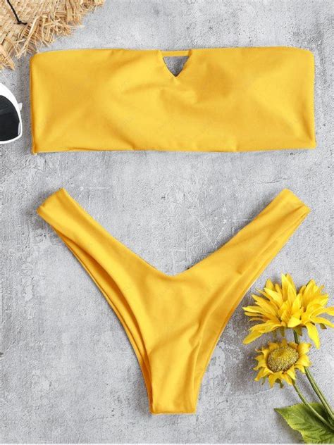 22 Off 2020 V Cut Bandeau Thong Bikini Set In Rubber Ducky Yellow