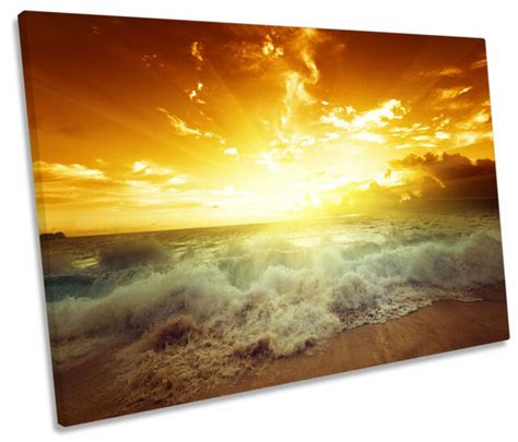 Orange Sunset Beach Print Single Canvas Wall Art Picture Ebay