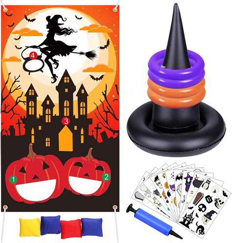 Migaven Halloween Toss Game Kit Inflatable Witch Hat Ring Toss Game Set