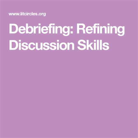Debriefing Refining Discussion Skills Art Teacher Discuss Hints Skills