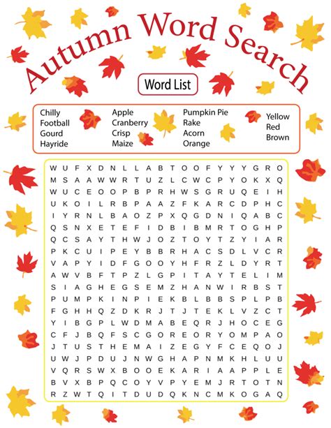 Fall Word Search Puzzles Games And Autumn Word List Printerfriendly
