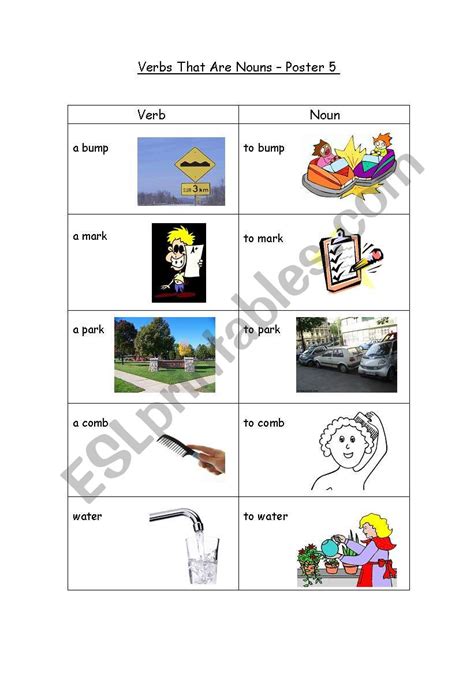English Worksheets Words That Are Both Nouns And Verbs Poster 5