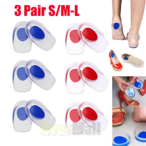 3 Pair Silicone Gel Heel Cups Shoe Inserts For Plantar Fasciitis