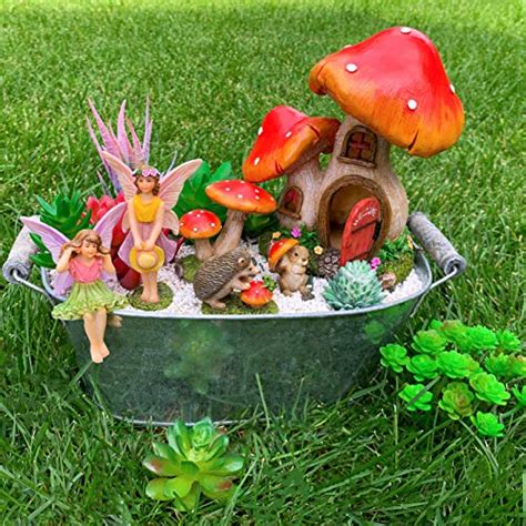 mood lab fairy garden mushroom house set of 6 pcs miniature figurines and accessories kit