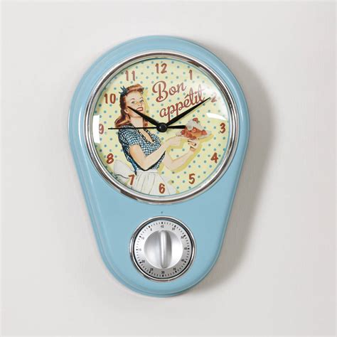 Retro Diner Blue Kitchen Wall Clock With Timer By Dibor