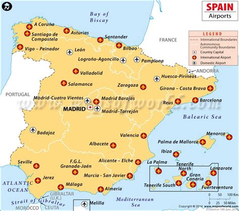 Spain Airports Map Pamplona Menorca Bilbao Tenerife Ibiza Map Of