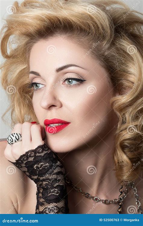 Close Up Portrait Of Blonde Sexual Thoughtful Mature Woman Stock Image