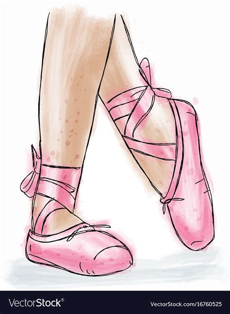 Pink Ballerina Shoes Ballet Pointe Shoes With Ribbon Hand Drawn Art Work Isolated On White