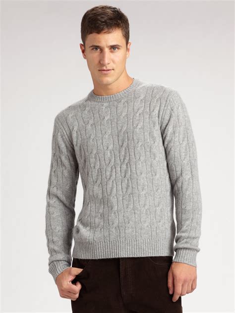 Lyst Saks Fifth Avenue Cabled Cashmere Sweater In Gray For Men
