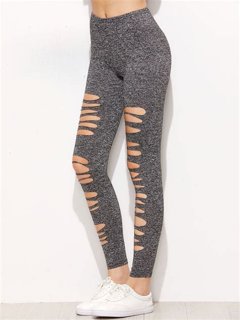 Marled Knit Ripped Leggings Shein Sheinside