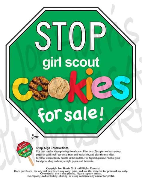 Girl Scout Cookies Stop Sign Cookie Booth Printable Jumbo Green 20x30