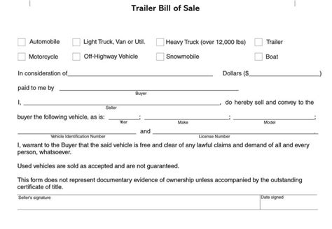 Free Trailer Bill Of Sale Form Pdf Word Eforms Free Texas Trailer