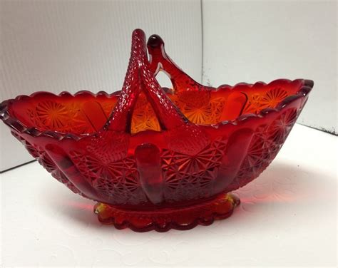 Vintage Red Fenton Glass Basket With Criss Cross Handle Etsy