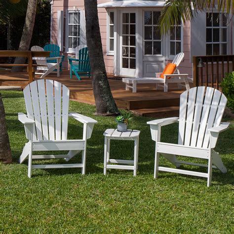 Classic design with sloped seat, wide arm rests, and tall back. Polywood South Beach Adirondack 2 Chairs and Side Table ...