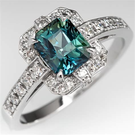 14 Carat No Heat Teal Sapphire Engagement Ring W Diamond Accents