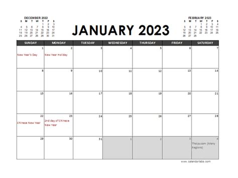 2023 Calendar Planner Malaysia Excel Free Printable Templates