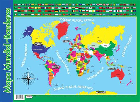 Md380 Mapa Del Mundo Y Sus Banderas 60x45cm Mayoreo Didáctico