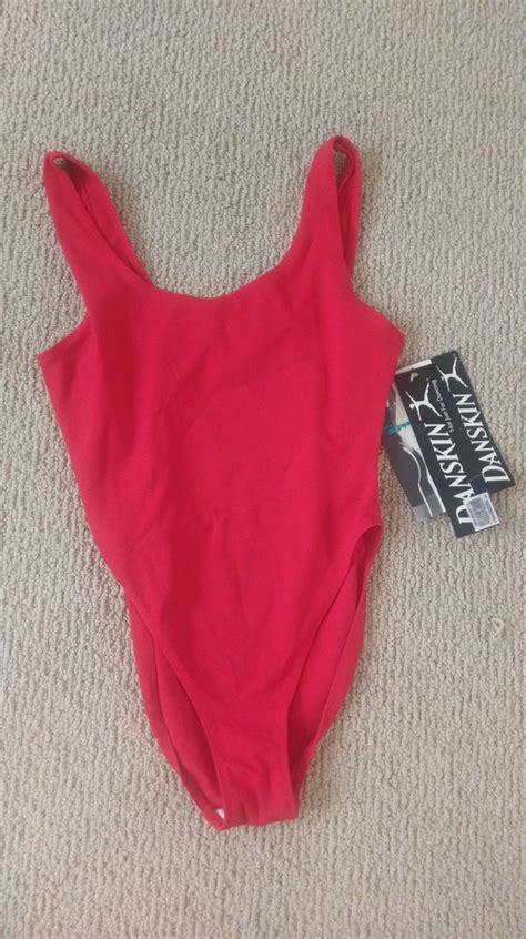 nwt vintage danskin red spandex leotard bodysuit workout aerobics medium danskin bodysuit