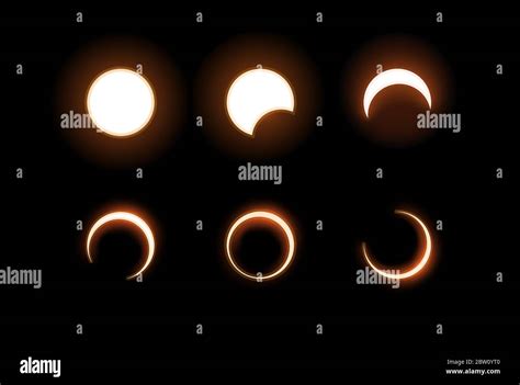 Vector Dark Total And Partial Solar Eclipse Several Phases Black
