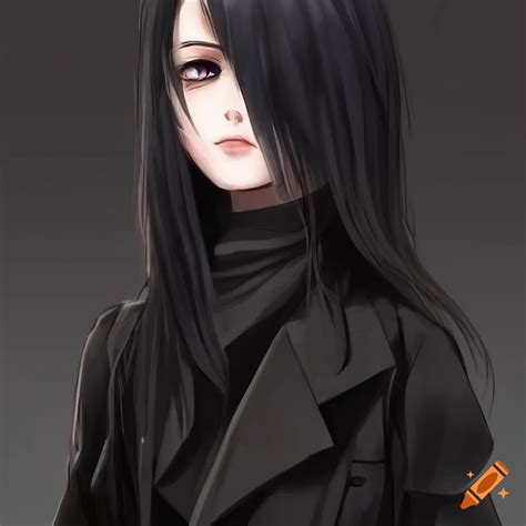 Anime Woman With Long Black Hair And Determined Look In A Black Trench