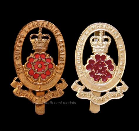 Two Queens Lancashire Regiment Cap Badges Staybrite And Gilding Metal