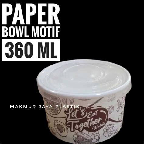 Jual Paper Rice Bowl 360 Ml Motif Sudah Termasuk Tutup Di Seller