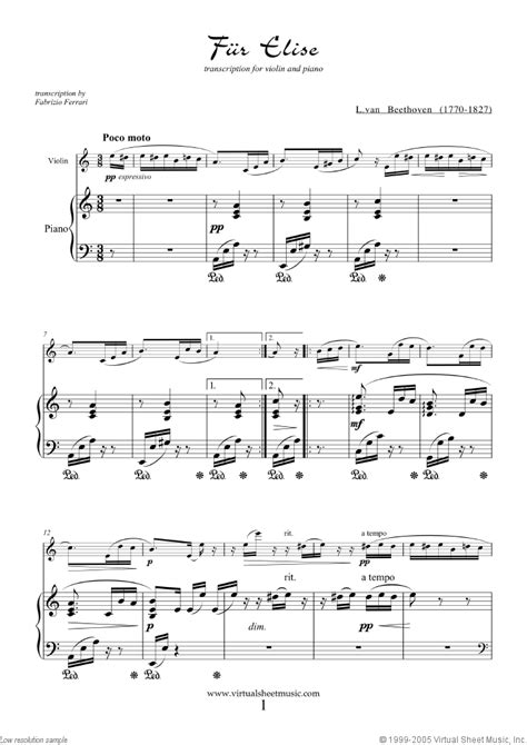 If you cannot find the free fur elise violin sheet music you are looking for, try requesting it on the sheet music forum. Beethoven - Fur Elise sheet music for violin and piano PDF
