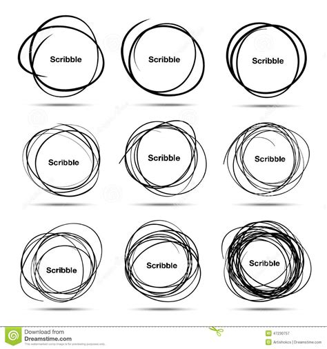 Set Of 9 Hand Drawn Scribble Circles Stock Vector Illustration Of