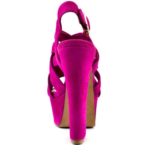 Hot Pink Slingback Heels Suede Platform Chunky Heel Sexy Shoes For