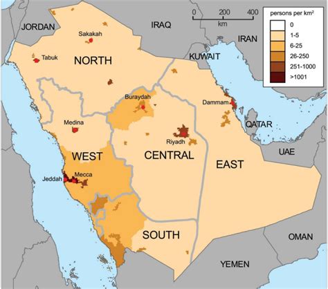 Map Of Saudi Arabia Showing Population Density And Sub Regional Download Scientific Diagram