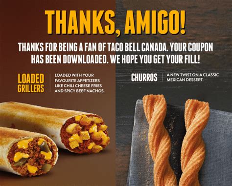 This company offers a lot of delicious recipes, which you can use when ordering meal boxes online. Taco Bell Canada Printable Coupons: FREE Loaded Grillers ...