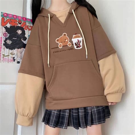 Japanese Harajuku Bear Fleece Hoodie Anime In 2021 Clothes Hoodies