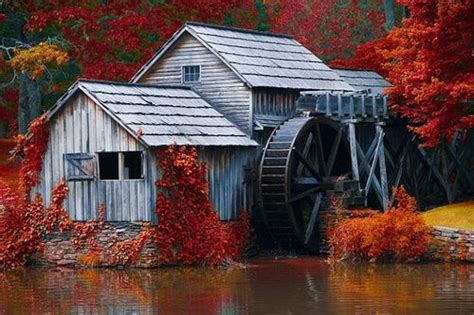 Beautiful Fall Scenery Waterwheel Watermill Mill Autumn Fall