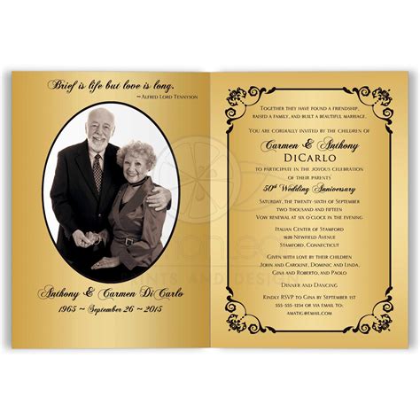 50th Wedding Anniversary Invitation Double Photo Black And Gold