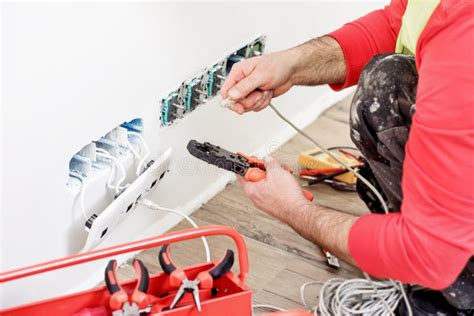 Electrician At Work Home Renovation Electrical Installation Hand Of