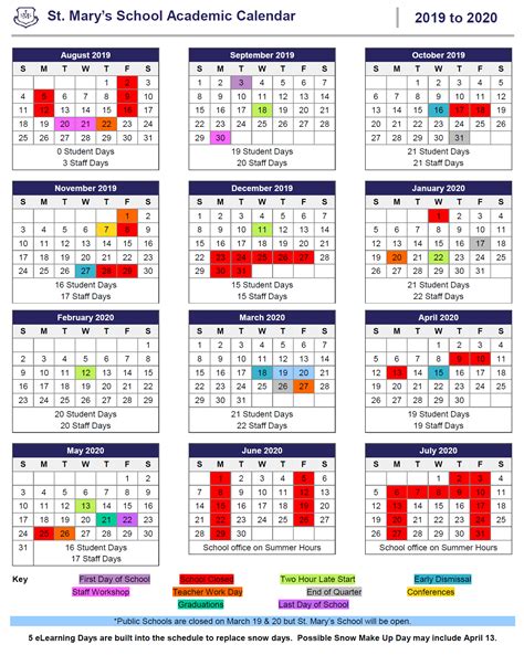 2019 20 School Year Calendar St Marys Catholic School Morris Mn