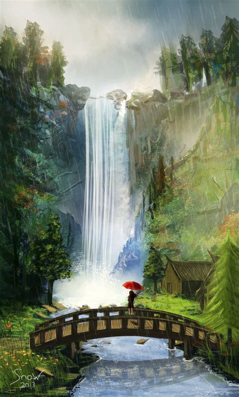 Waterfall Valley By Siberionsnow On Deviantart Waterfall Paintings