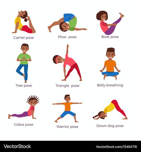 Kids Exercise Poses And Yoga Asana Set Royalty Free Vector