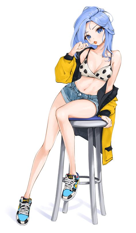 chaesu blue hair blue eyes cleavage anime anime girls digital art artwork 2d portrait