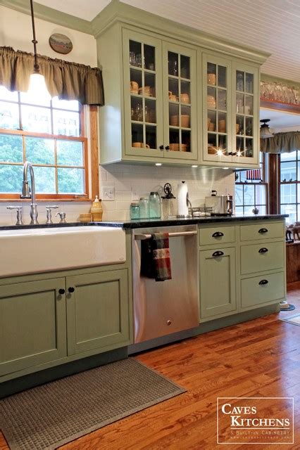 Kitchen paint colors with oak cabinets and stainless steel. Sage Green Country Cottage Kitchen with Farmhouse Sink - Transitional - Kitchen - other metro ...