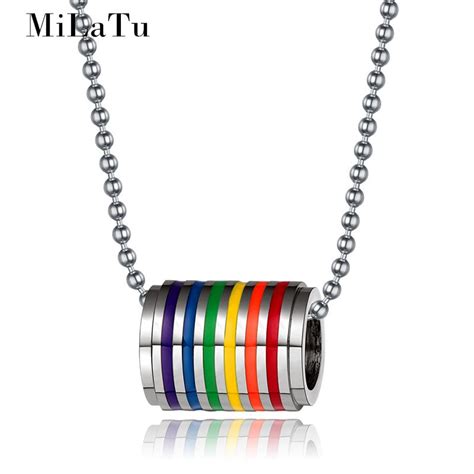 milatu lucky rainbow pendants necklaces stainless steel gay and lesbian pride jewelry lgbt
