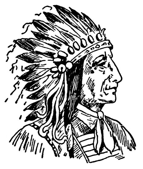 Indian Chief Clip Art Vintage Native American Illustration Black And